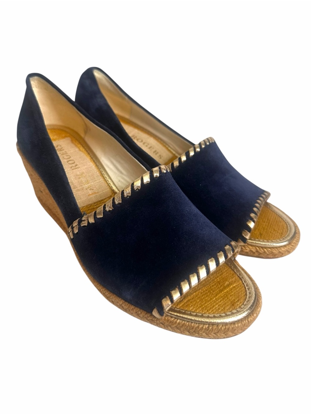Jack Rogers Palmer Suede Wedge Slip On Peep Toe Espadrilles Size 6